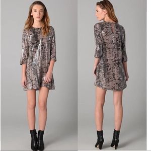 Parker One-Shoulder Sequin Shift Dress in Taupe and Black